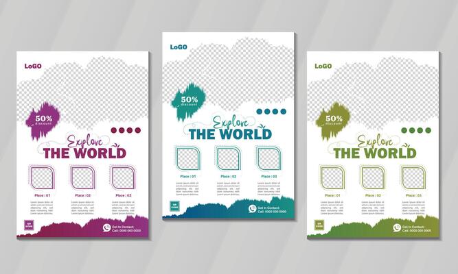 Modern poster travel flyer design template bundle. Editable tour poster template with brush stroke set adventure business tour trip promotion sale flyer leaflet banner poster for travelling agency
