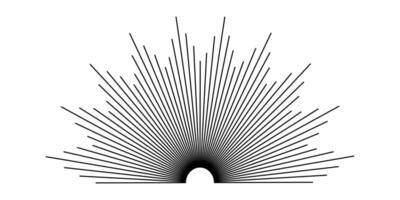 Sunburst icon. Half circle of sunburst. Half curved sunburst frame on white background. Black light rays. illustration. vector