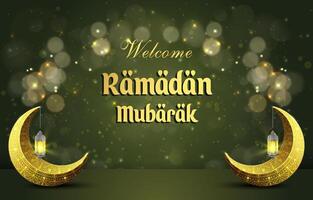 ramadan mubarak template banner with green background vector