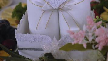 Close-Up View of a White Table Decoration at a Festive Event video