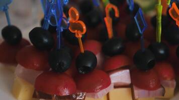 Colorful Cocktail Skewers Arranged on a Party Platter for a Festive Event video