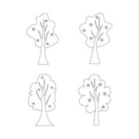 Hand drawn trees outline flowering set item vector