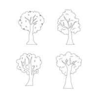 Hand drawn different trees outline for coloring set item vector