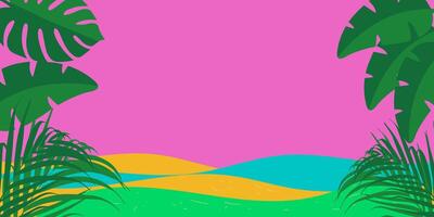 tropical landscape with palm trees and grass for summer background vector