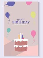 happy birthday card with cake and balloons and copy space for text vector