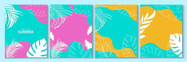 set of colorful banners with tropical leaves for summer background vector