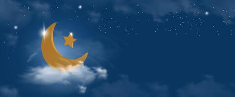 eid mubarak or ramadan background with moon and clouds vector