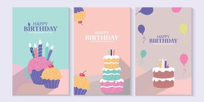 set of birthday card or banners with cake and candles and copy space for text vector