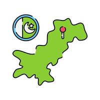 Pakistan Map with Flag. A green map of Pakistan with a location pin and a small national flag symbol, representing the country's geography and identity. vector