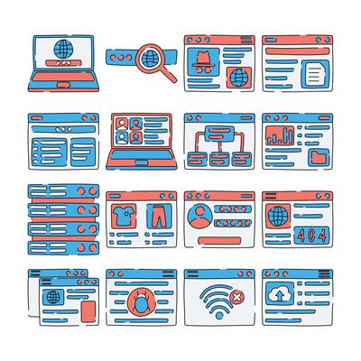 Flat design illustration of website elements.