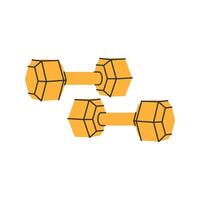 Hex Dumbbells. A pair of yellow hexagonal dumbbells used for weightlifting and resistance exercises. vector