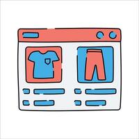 A webpage displaying clothing items, representing an online shopping site. vector