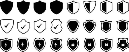 Shield icon set. Protection flat sign. vector