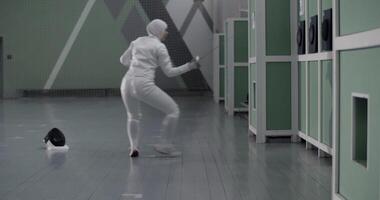 Muslim fencer practicing with wall target video