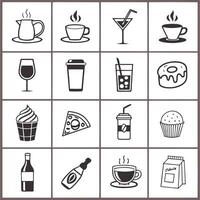 a set of black and white icons of food and drink vector