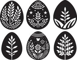 Elegant Black and White Easter Egg Designs with Botanical and Geometric Patterns vector