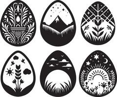 Intricate Black and White Easter Egg Designs Bundle with Nature Themes vector