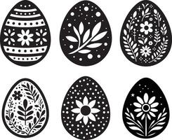 Beautiful Black and White Easter Egg Designs with Floral Patterns vector