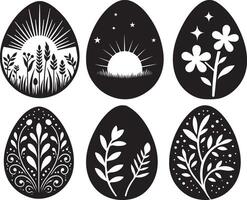 Beautiful Black and White Easter Egg Designs with Nature and Floral Patterns Bundle vector