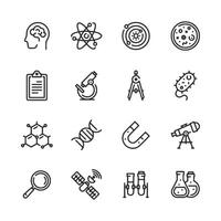 A set of science icons including a microscope, a compass, a magnifying glass vector