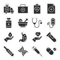 A set of medical icons including a stethoscope, syringe vector
