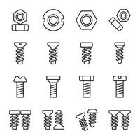 A set of screws and nuts are shown in a grid vector