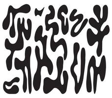 Liquid abstract organic blob shapes. Black wavy bubbles and drops in trendy y2k style. groovy doodle wavy stripes inscribed in a rectangle long banner shape. vector