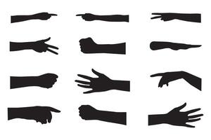 hand silhouette icon set. Hand gestures silhouettes collection. Set of different hand gestures. vector