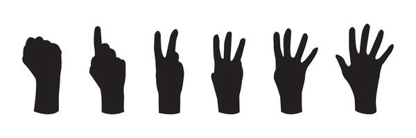 Set of hand silhouette icon. hand reaching silhouette, raised hands, unity, crowd, celebration. Hand gestures silhouettes collection. Set of different hand gestures. vector
