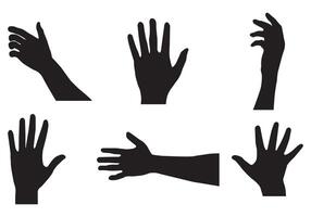 Set of various black silhouette hands. collection of hands of different gestures. Elegant gestures. Black and white illustration. vector