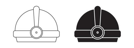 outline silhouette Headlamp attached to a helmet icon set isolated on white background vector