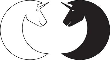 Crescent moon unicorn icon set vector