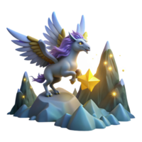 Winged Unicorn on Mountaintop with Star png