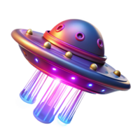 Futuristic Flying Saucer with Neon Lights and Thrusters png