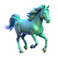 Teal Horse 3D Render, A Dynamic Digital Illustration of a Running Horse with Flowing Mane and Tail png