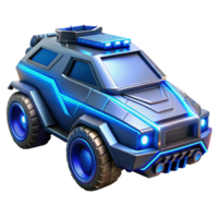 Futuristic Armored Vehicle 3D Render, Sci Fi Off Road Car Illustration, Blue Neon Lights, Powerful Engine, Detailed Design, Alloy Wheels, High Tech Security, Robust Build, Modern Transportation png