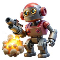 3D Render of a Cute Robot Firing a Weapon, Explosive Action Illustration png