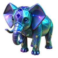 Cybernetic Elephant 3D Render Geometric Polygonal Design Iridescent Metallic Texture Neon Glow Effect Digital Art png