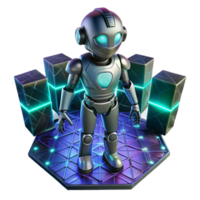 3D Render of a Cute Robot on a Futuristic Platform png