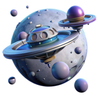 Spaceship Orbiting Celestial Body A 3D Render of Futuristic Spacecraft and Planets png