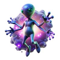 3D Illustration of a Playful Purple Alien Floating in a Glowing Nebula Cosmic Character Design png