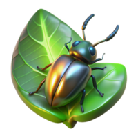 3D Render Shiny Beetle on Leaf png