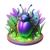 Vibrant 3D Render of a Shiny Beetle in a Lush Garden Setting png