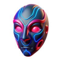 Cyberpunk Futuristic 3D Render of a Mask with Neon Lights Abstract Digital Art Sci Fi Headgear Virtual Reality Glowing Lines Synthetic Face Abstract Mask Design 3D Modeling Neon Colors Dark Background png