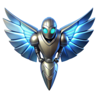 3D Render of a Futuristic Robotic Angel with Metallic Wings and Glowing Eyes png