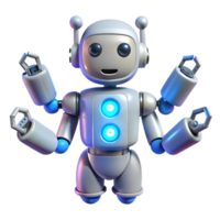 Friendly Robot with Four Arms 3D Render Illustration Futuristic Technology Cartoon Character Design png