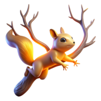3D Render Squirrel on Branch png