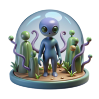 3D Render Cute Alien in a Dome png
