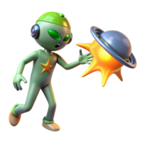 3D Render Green Alien Cartoon Character png