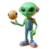 Playful Green Alien 3D Render Illustration Juggling Orange Sphere png